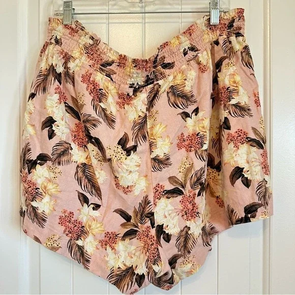 Hawaiian print elastic stretch linen shorts with side pockets and drawstring XL - Picture 4 of 7